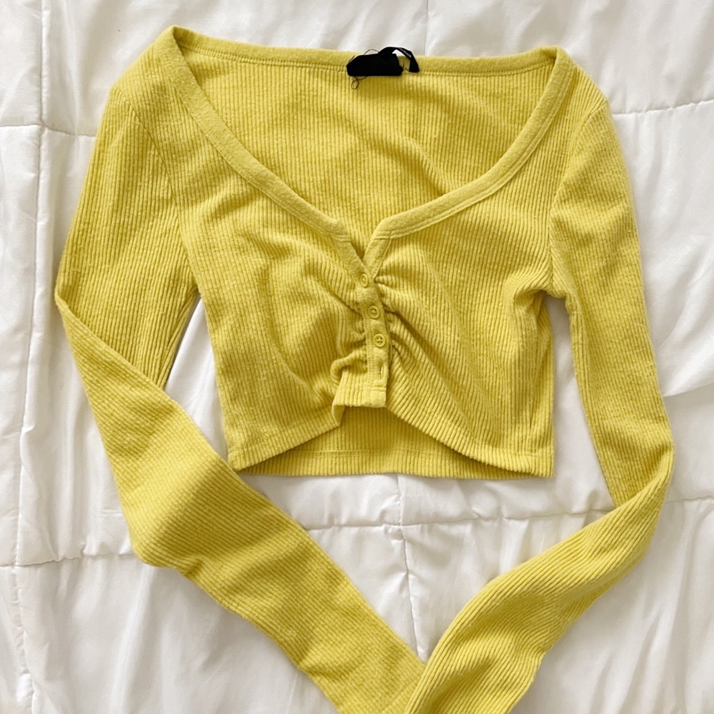 UO Out From Under Yellow Cropped Sweater